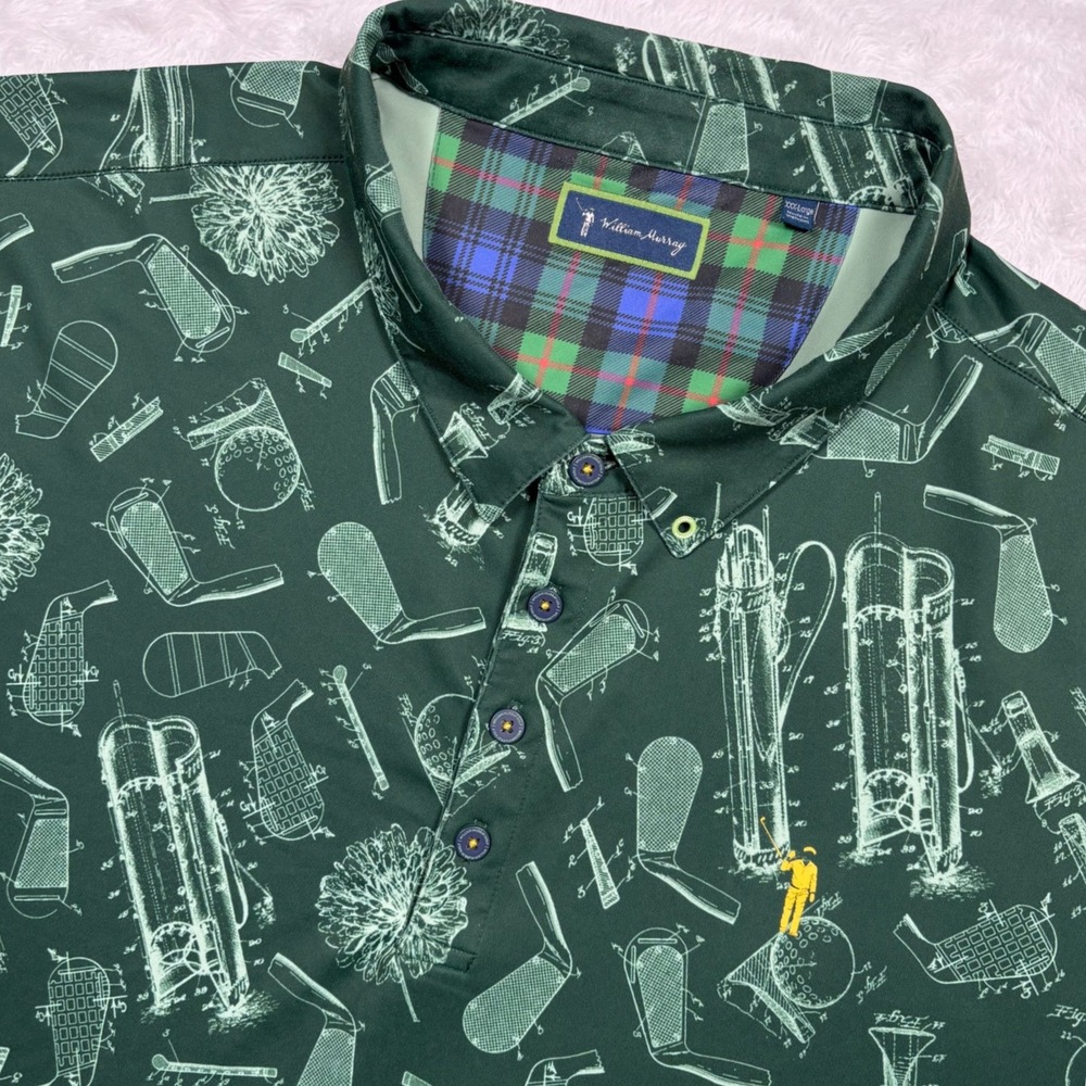 William Murray Polo Men 3XL Green Golf Blueprints In the Bag Stretch Performance